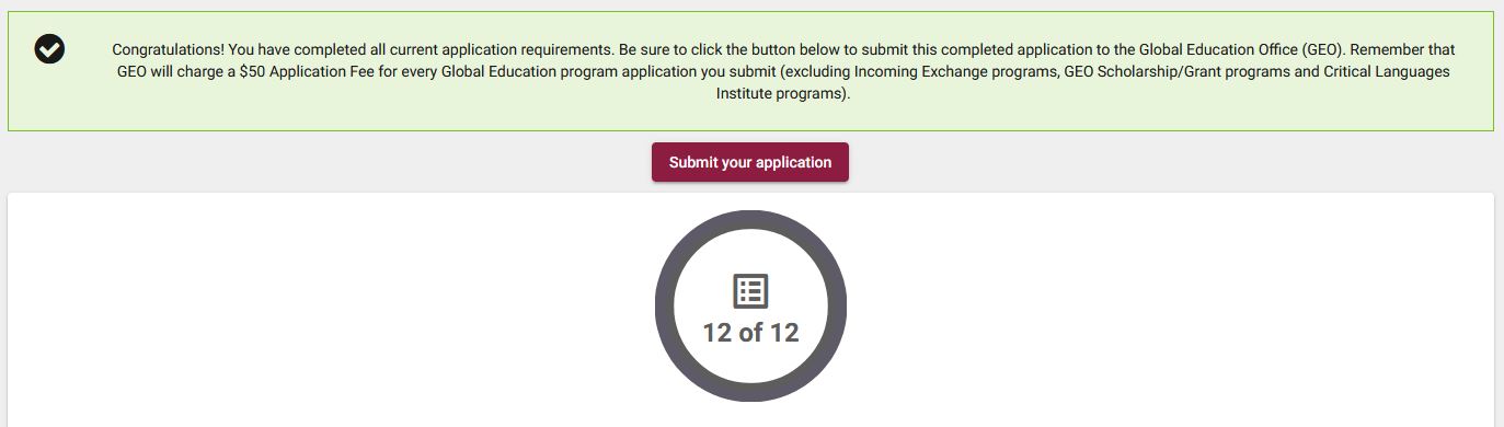 Screenshot of application showing "Submit your application" button