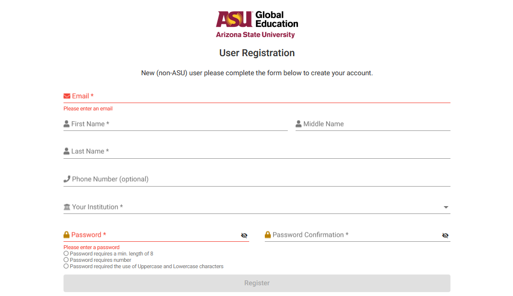 Screenshot of User Registration Page