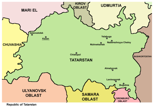 Map of the Republic of Tatarstan